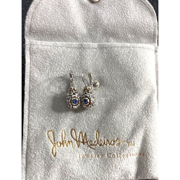John Medeiros Women's Handcrafted Filigree Tear Drop Earrings with Blue Crystal - Picture 1 of 5